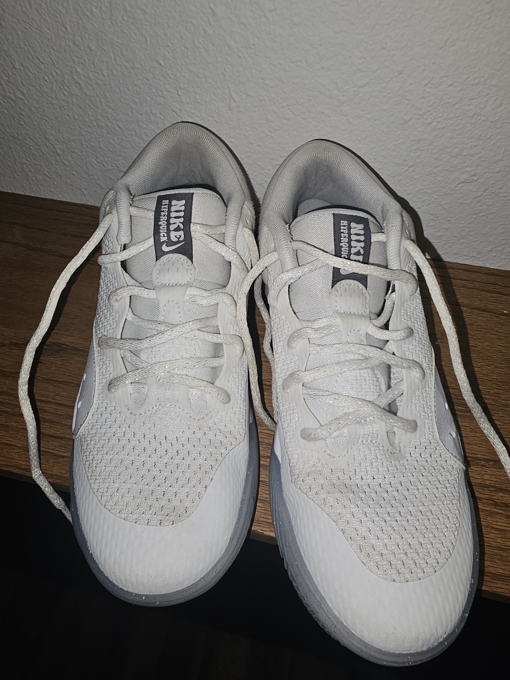 Womens/Girls White and Silver Sparkle Court Shoes